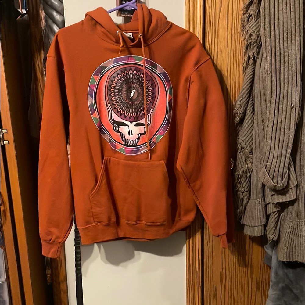 Grateful Dead Orange Hoodie with Psychedelic Skull Design